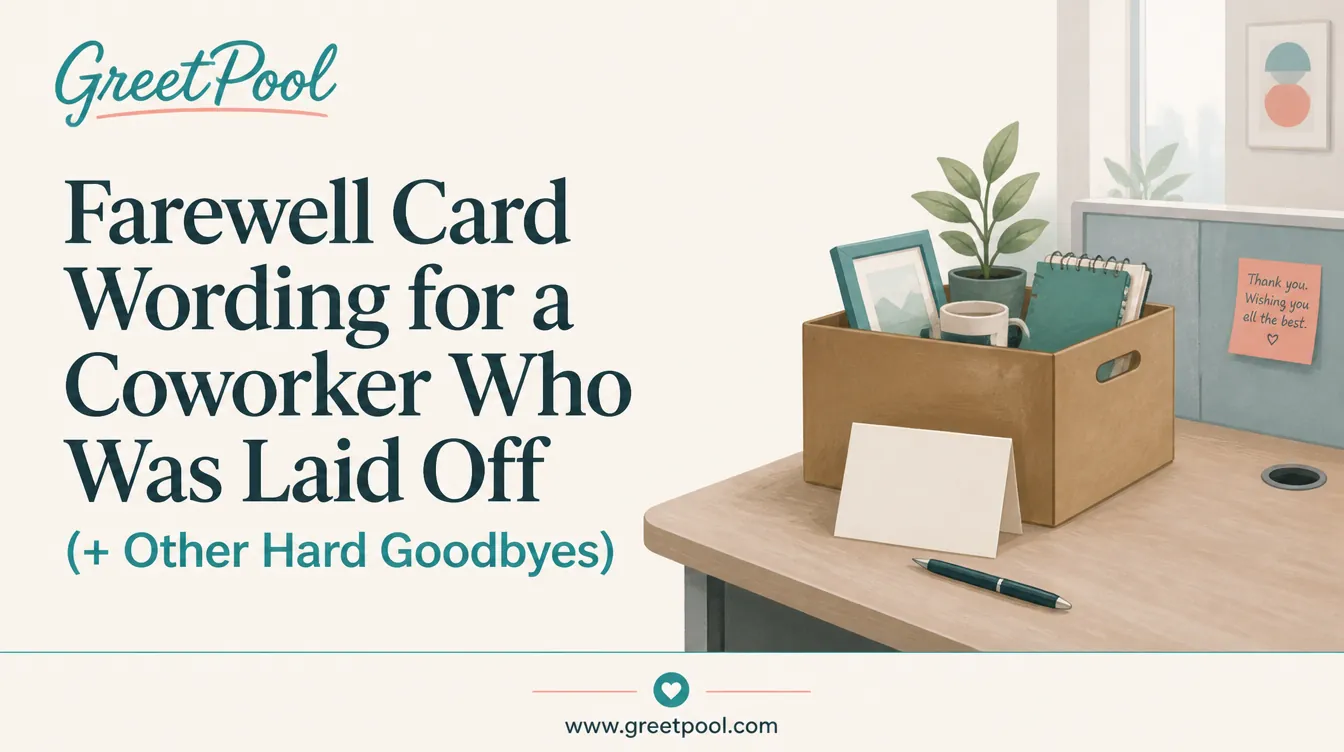 What to Write in a Farewell Card for a Coworker Who Was Laid Off and Other Hard Goodbyes, a quiet office desk being cleared from GreetPool