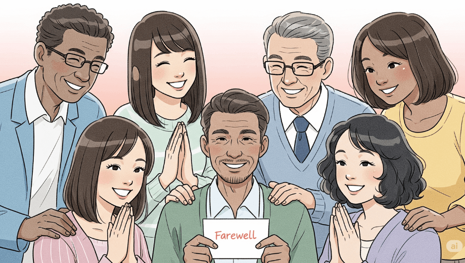 Office farewell group greeting together