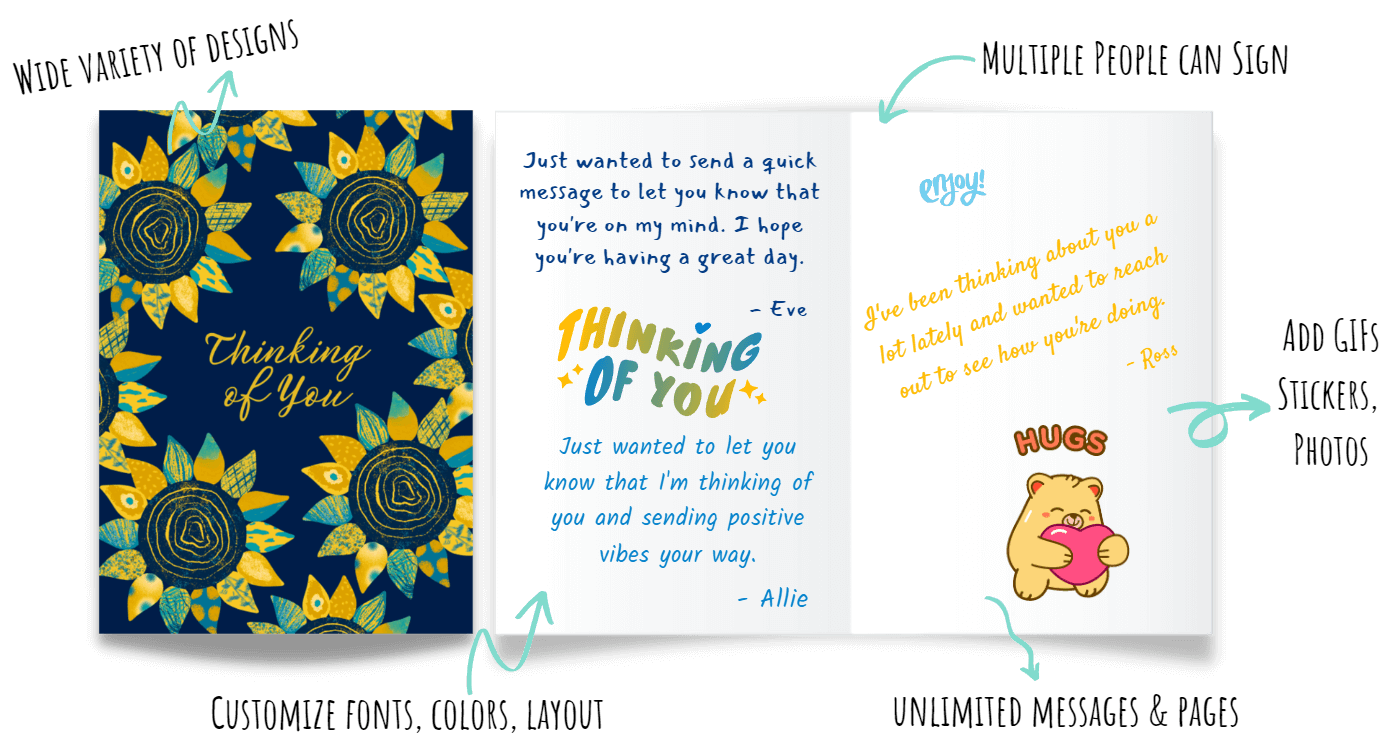 Digital group thinking of you card with compassionate team messages
