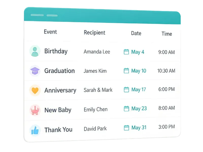 One sender delivering personalized ecards to a list of clients