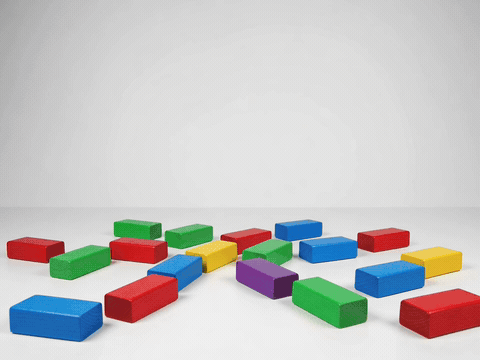 My Bad Block Tower Sorry Toppled wooden blocks rapidly stacking back up with My Bad lettering, animated funny sorry GIF