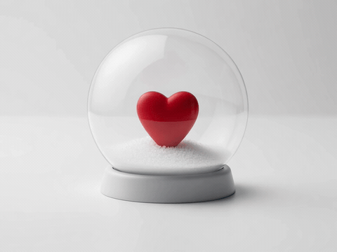 Sorry Snow Globe Heart Settle A shaken snow globe settling to reveal a heart with handwritten Sorry text, animated cute sorry GIF