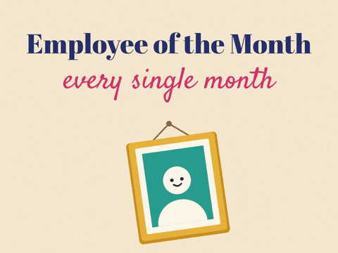 Employee of the month, every single month appreciation portrait getting a gold crown and a red rosette