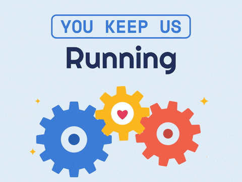 You keep us running employee appreciation with three colourful gears turning together around a heart