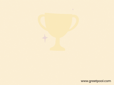 Well Done Golden Trophy Animated well done GIF with golden trophy on cream background