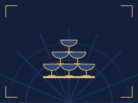 Belated Birthday Champagne Tower Queen Happy belated birthday gold script, cheers queen, an art deco champagne coupe tower filling up