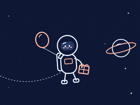 Happy belated birthday, lost in space sorry, a line art astronaut floating with a balloon and gift