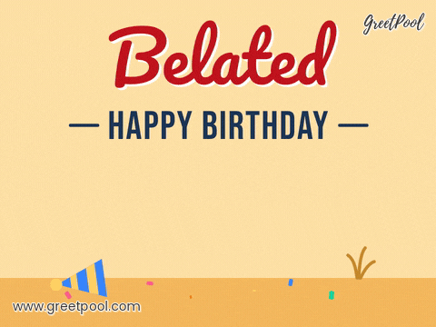 Belated happy birthday tumbleweed bouncing past a dropped party hat and confetti after the party