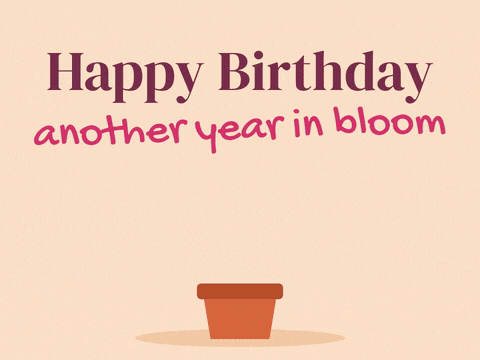 Birthday Another Year In Bloom Happy birthday, another year in bloom, a sprout in a terracotta pot growing into a pink flower