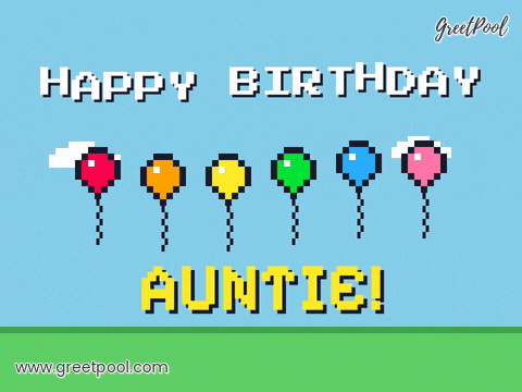Birthday Auntie Pixel Balloons Happy birthday auntie pixel art row of colourful balloons bobbing over green grass
