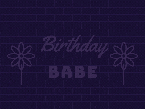 Birthday Babe Neon Daisies Birthday babe in pink and blue neon, flanked by neon daisies lighting up petal by petal on a brick wall