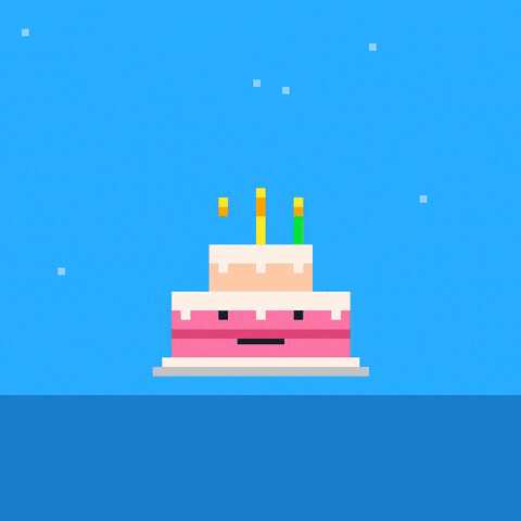 Birthday boy pixel art cake as sunglasses drop onto its face with deal with it typed underneath