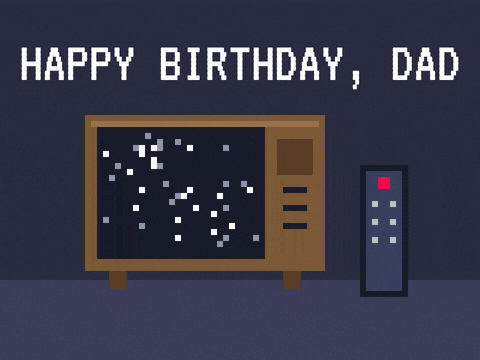 Happy birthday dad pixel art TV switching to a birthday cake with the remote all yours