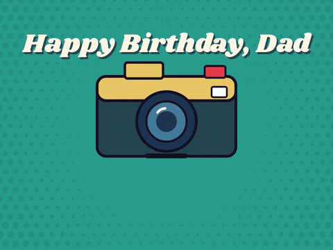 Happy birthday dad retro camera flashing and printing an instant photo of a heart, picture perfect