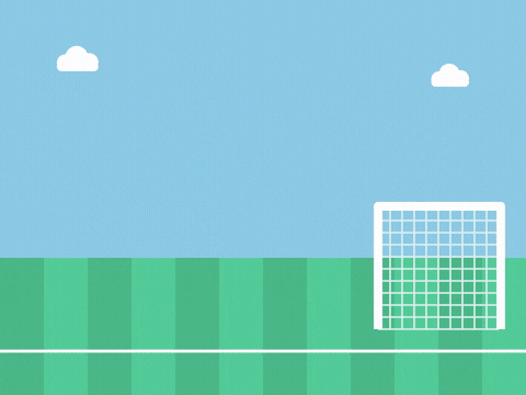 Birthday goal, another year scored, as a football curls into the net and confetti bursts on a green pitch