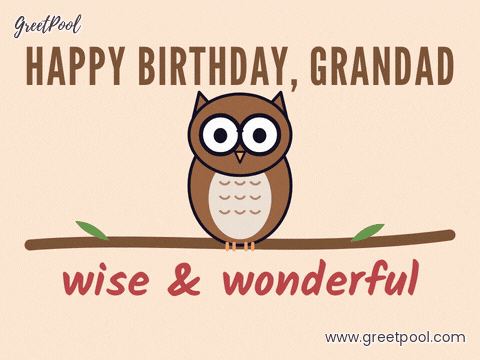 Birthday Grandad Wise Owl Happy birthday grandad cute owl in round glasses blinking on a branch, wise and wonderful