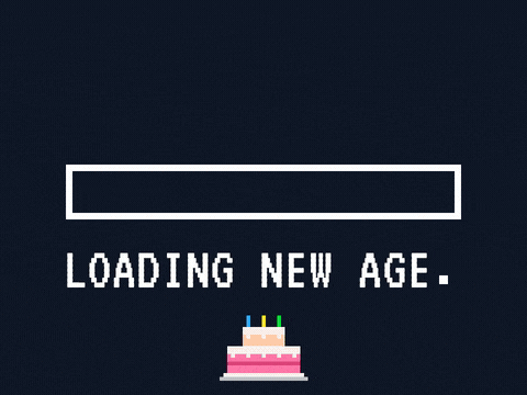 Loading new age pixel progress bar filling up then happy birthday update complete with a pixel cake