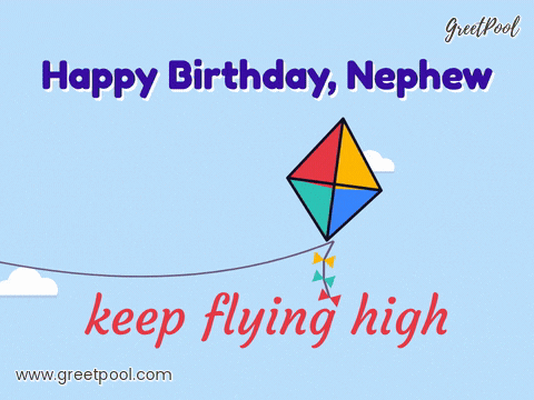 Birthday Nephew Kite Flying High Happy birthday nephew colourful kite with a bow tail flying among clouds, keep flying high