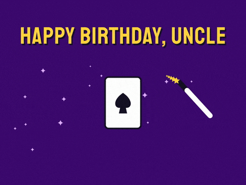 Birthday Uncle Magic Card Trick Happy birthday uncle magic card fan and a sparkling wand on deep purple, still got tricks