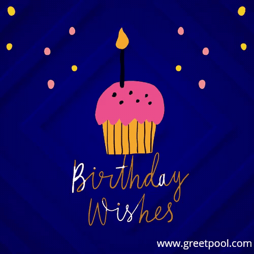 Animated birthday wishes GIF with cupcake and candle