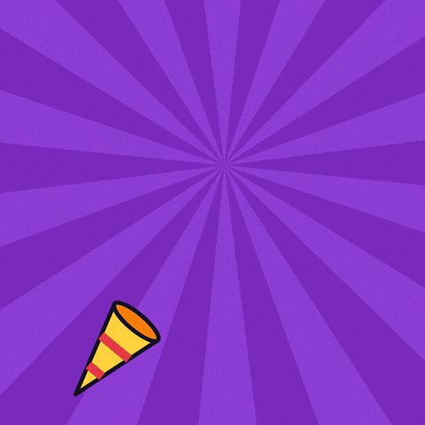 Boom happy birthday comic book burst as a party popper fires confetti on a purple pop art background