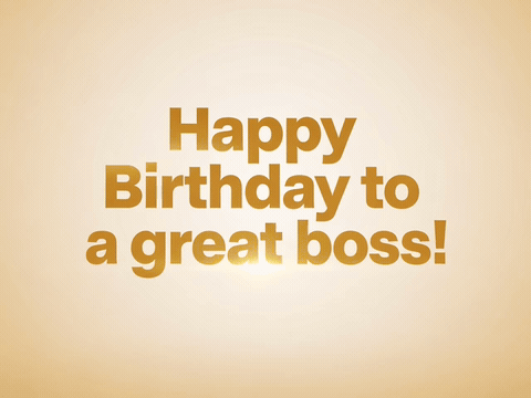 Happy Birthday to a great boss text surrounded by confetti and balloons