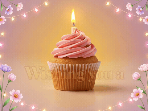 Fairy Cupcake Birthday For Her Glowing cupcake framed by fairy lights, wishing you a magical birthday gif for her