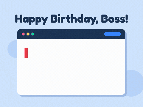 Happy birthday, boss email window typing Out of office: eating cake, then a cake and confetti pop in