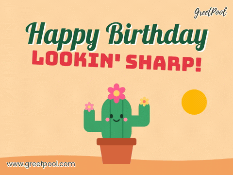 Funny Birthday Cactus Flower Funny happy birthday cactus with a pink flower on its head wiggling in a pot, lookin sharp