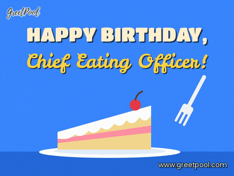 Happy birthday, Chief Eating Officer pun for the boss with a fork diving into a slice of cake