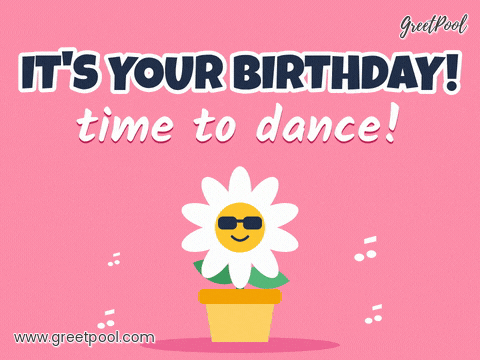 Funny it's your birthday time to dance daisy in sunglasses dancing in a yellow pot