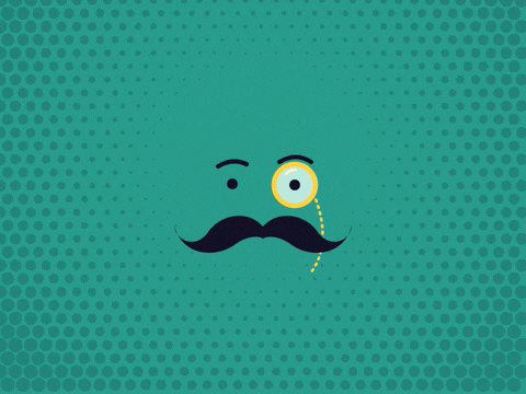 Happy birthday good sir with a top hat, monocle and curly moustache on a teal halftone background