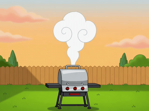 Grill smoke turning into rising balloons, happy birthday dad gif