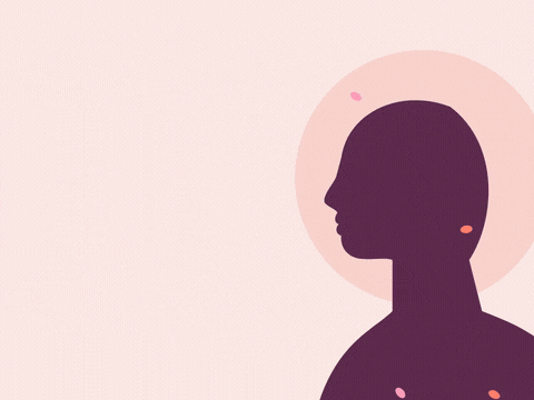 Happy birthday beautiful, coral and yellow flowers bloom in the hair of a plum profile silhouette