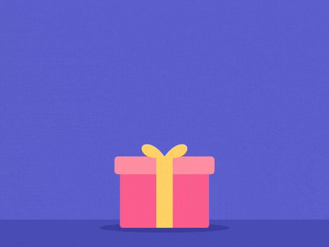Happy birthday, boss with a pink gift box popping its lid and stars and confetti flying out