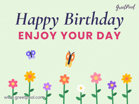 Happy birthday enjoy your day with two butterflies fluttering over a meadow of swaying flowers