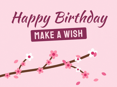 Happy Birthday Cherry Blossom Wish Happy birthday make a wish with a cherry blossom branch and pink petals drifting down