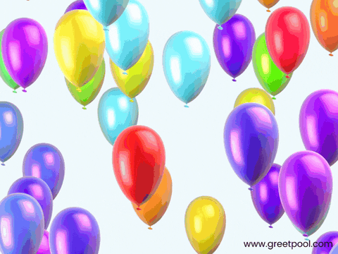 Animated happy birthday GIF with colorful confetti celebration