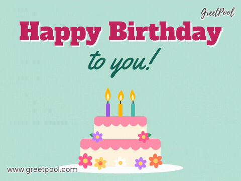 Happy Birthday Flower Cake Candles Happy birthday to you two tier cake decorated with flowers and three flickering candles on mint