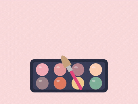 Happy Birthday Glam Queen Makeup Happy birthday glam queen over a pink blush swipe, with a makeup brush sweeping across an eyeshadow palette