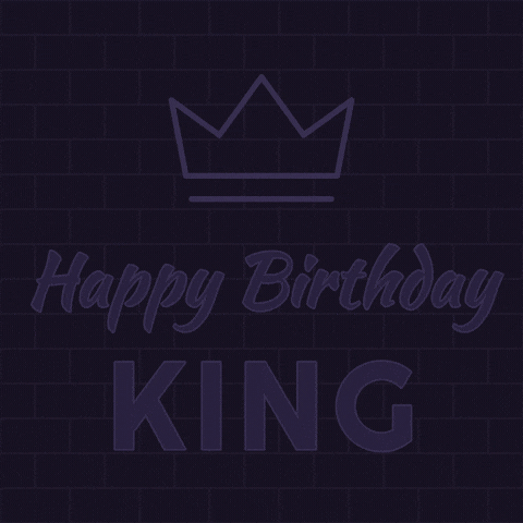 Happy Birthday King Neon Crown Happy birthday king neon sign with a glowing yellow crown flickering on against a dark brick wall