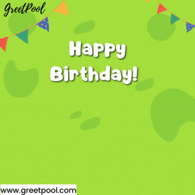 Animated happy birthday GIF with cute party monsters and confetti