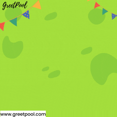Animated happy birthday GIF with cute party monsters and confetti