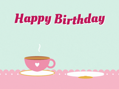 Happy Birthday Tea And Macarons Happy birthday, celebrating you today, with a pink teacup, rising steam and a stack of pastel macarons