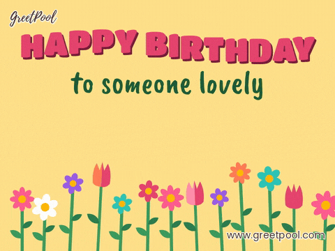 Happy birthday to someone lovely with rippling letters over a swaying wildflower meadow