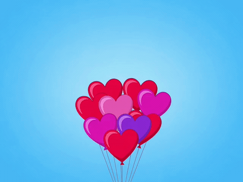Balloons shaped like a heart floating skyward, wishing you the best birthday ever friend gif
