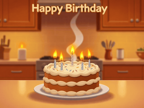 Birthday cake with glowing candles in a cozy kitchen, happy birthday to the best mom ever gif