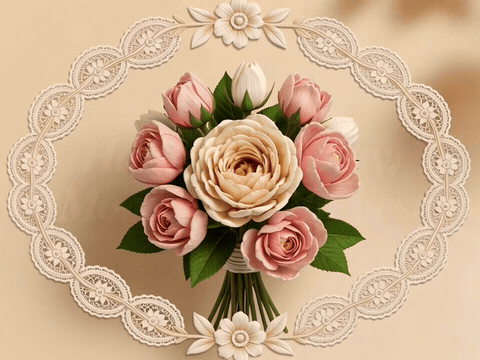 Blooming bouquet inside a lace frame, happy birthday mom you're the best gif