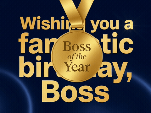 Medal Birthday For Boss Gold Boss of the Year medal spinning, wishing you a fantastic birthday gif for boss