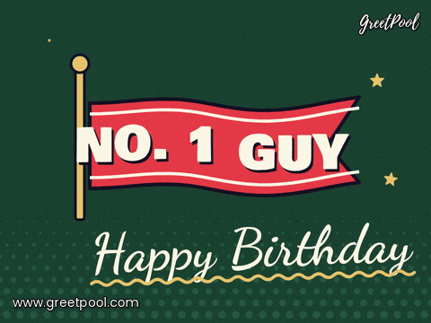 Number One Guy Birthday Varsity Banner No. 1 guy happy birthday red varsity banner waving on a gold pole with stars on dark green